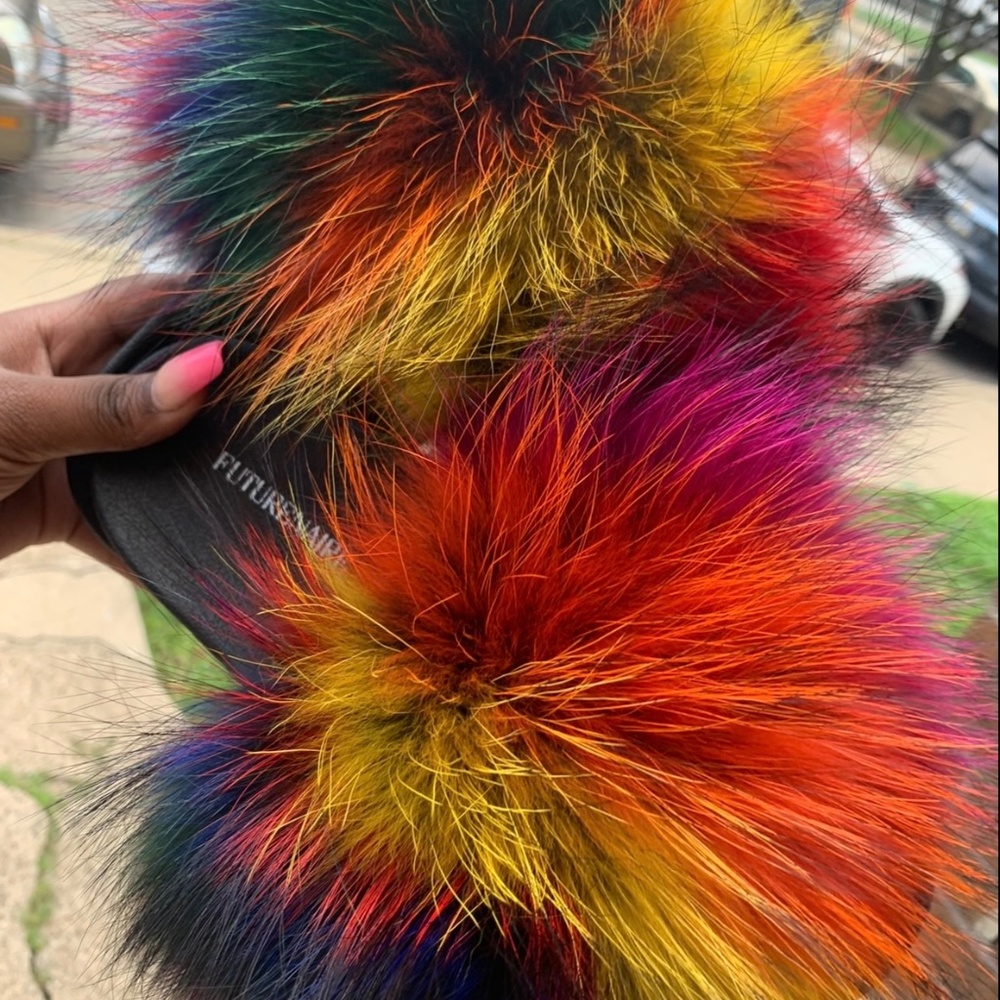 Multicolored Genuine Fur Slides - image 4